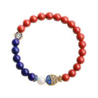 Bracelets de pierres précieuses, cinabre, avec Lapis lazuli, bijoux de mode & pour femme, 6mm, Longueur:16 cm, Vendu par PC