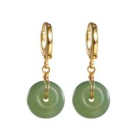 Natural Gemstone Earrings Hetian Jade fashion jewelry & for woman 10mm Sold By Pair