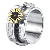 Tibetan Style Finger Ring, Titanium Steel, Daisy, fashion jewelry & rotatable & different size for choice & for woman, silver color, 5-10u300111mm, Sold By PC