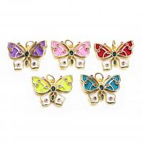 Cubic Zirconia Micro Pave Brass Pendant, Butterfly, gold color plated, Unisex & micro pave cubic zirconia & enamel, more colors for choice, nickel, lead & cadmium free, 21x16x2.50mm, Approx 5PCs/Bag, Sold By Bag