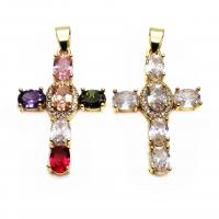 Cubic Zirconia Micro Pave Brass Pendant, Cross, gold color plated, Unisex & micro pave cubic zirconia, more colors for choice, nickel, lead & cadmium free, 22.50x34.50x5mm, Approx 5PCs/Bag, Sold By Bag