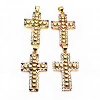 Cubic Zirconia Micro Pave Brass Pendant, Cross, gold color plated, Unisex & micro pave cubic zirconia, more colors for choice, nickel, lead & cadmium free, 19x30x2.50mm, Approx 5PCs/Bag, Sold By Bag