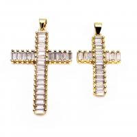 Cubic Zirconia Micro Pave Brass Pendant Cross gold color plated Unisex & micro pave cubic zirconia nickel lead & cadmium free Approx Sold By Bag