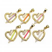 Cubic Zirconia Micro Pave Brass Pendant, Heart, gold color plated, Unisex & micro pave cubic zirconia & enamel, more colors for choice, nickel, lead & cadmium free, 18x29x3mm, Approx 5PCs/Bag, Sold By Bag