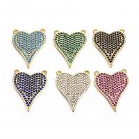 Cubic Zirconia Micro Pave Brass Pendant, Heart, gold color plated, Unisex & micro pave cubic zirconia, more colors for choice, nickel, lead & cadmium free, 17x22x1.80mm, Approx 5PCs/Bag, Sold By Bag