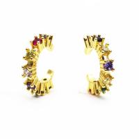 Cubic Zirconia Micro Pave Brass Earring, gold color plated, micro pave cubic zirconia & for woman, golden, nickel, lead & cadmium free, 16.50x3x14mm, Approx 2Pairs/Bag, Sold By Bag