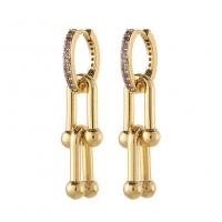 Cubic Zirconia Micro Pave Brass Earring, real gold plated, micro pave cubic zirconia & for woman, more colors for choice, nickel, lead & cadmium free, 35x10mm, Sold By Pair