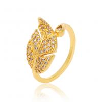 Cubic Zirconia Micro Pave Brass Ring, Leaf, real gold plated, micro pave cubic zirconia & for woman & enamel, golden, nickel, lead & cadmium free, 21mm, Sold By PC