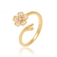 Brass Cuff Finger Ring Flower real gold plated micro pave cubic zirconia & for woman & enamel golden nickel lead & cadmium free 21mm Sold By PC