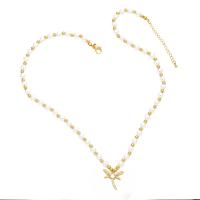 Cubic Zircon Micro Pave Brass Necklace with Plastic Pearl with 2 extender chain Dragonfly 18K gold plated & micro pave cubic zirconia & for woman nickel lead & cadmium free Length 18.9 Inch Sold By PC