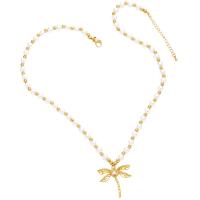 Cubic Zircon Micro Pave Brass Necklace, with Plastic Pearl, with 2 extender chain, Dragonfly, 18K gold plated, different styles for choice & micro pave cubic zirconia & for woman, golden, nickel, lead & cadmium free, 34x32mm, Length:18.9 Inch, Sold By PC