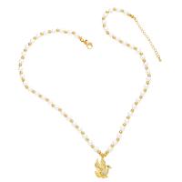 Cubic Zircon Micro Pave Brass Necklace with Plastic Pearl with 2 extender chain Bird 18K gold plated & micro pave cubic zirconia & for woman golden nickel lead & cadmium free Length 18.9 Inch Sold By PC