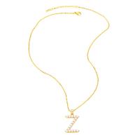 Plastic Pearl Necklace, Brass, with Plastic Pearl, with 2 extender chain, Alphabet Letter, 18K gold plated, Unisex & different styles for choice, golden, nickel, lead & cadmium free, 39x19mm, Length:17.7 Inch, Sold By PC