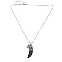 Natural Gemstone Necklace Brass with Gemstone with 2 extender chain Wolf Tooth silver color plated & for woman nickel lead & cadmium free Length 16.5 Inch Sold By PC