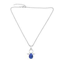 Natural Gemstone Necklace Brass with Gemstone with 2 extender chain Angel silver color plated & for woman nickel lead & cadmium free Length 16.5 Inch Sold By PC
