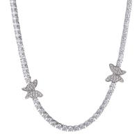 Brass Necklace Butterfly plated for woman & with rhinestone nickel lead & cadmium free Length 17.72 Inch Sold By PC