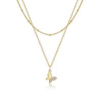 Cubic Zircon Micro Pave Brass Necklace, Butterfly, 18K gold plated, Double Layer & detachable & micro pave cubic zirconia & for woman, golden, nickel, lead & cadmium free, Sold By PC