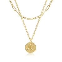 Brass Necklace Moon and Star 18K gold plated Double Layer & detachable & for woman golden nickel lead & cadmium free Sold By PC