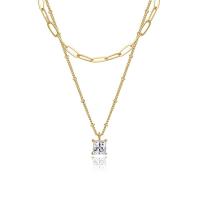 Cubic Zircon Micro Pave Brass Necklace,  Square, 18K gold plated, Double Layer & detachable & micro pave cubic zirconia & for woman, golden, nickel, lead & cadmium free, Sold By PC