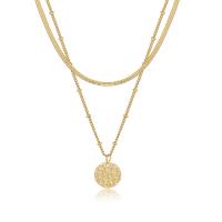 Brass Necklace, Round, 18K gold plated, Double Layer & detachable & for woman, golden, nickel, lead & cadmium free, Sold By PC