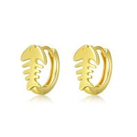 Brass Huggie Hoop Earring, Fish Bone, gold color plated, for woman, golden, nickel, lead & cadmium free, 10.90mm, Sold By Pair
