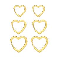 Brass Huggie Hoop Earring, Heart, gold color plated, for woman, golden, nickel, lead & cadmium free, 3Pairs/Set, Sold By Set
