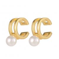 Fashion Earring Cuff and Wraps Brass with Plastic Pearl Round gold color plated fashion jewelry & for woman golden nickel lead & cadmium free Sold By Pair