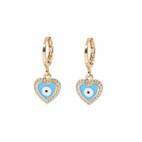 Evil Eye Earrings, Brass, Heart, gold color plated, fashion jewelry & evil eye pattern & micro pave cubic zirconia & for woman & enamel, more colors for choice, nickel, lead & cadmium free, 10.50x25mm, Sold By Pair