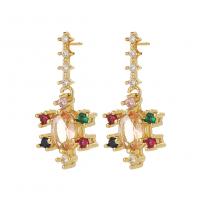 Cubic Zirconia Micro Pave Brass Earring gold color plated fashion jewelry & micro pave cubic zirconia & for woman multi-colored nickel lead & cadmium free Sold By Pair