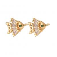 Cubic Zirconia Micro Pave Brass Earring Fish gold color plated fashion jewelry & micro pave cubic zirconia & for woman nickel lead & cadmium free Sold By Pair