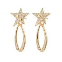 Cubic Zirconia Micro Pave Brass Earring, Star, gold color plated, fashion jewelry & micro pave cubic zirconia & for woman, golden, nickel, lead & cadmium free, 14x32.50mm, Sold By Pair