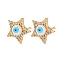 Evil Eye Earrings Brass Star gold color plated fashion jewelry & evil eye pattern & micro pave cubic zirconia & for woman nickel lead & cadmium free Sold By Pair
