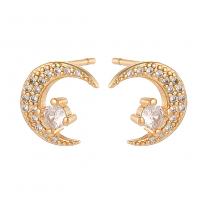 Cubic Zirconia Micro Pave Brass Earring Moon gold color plated fashion jewelry & micro pave cubic zirconia & for woman gold nickel lead & cadmium free Sold By Pair