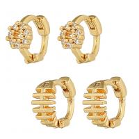 Brass Huggie Hoop Earring gold color plated fashion jewelry & micro pave cubic zirconia & for woman golden nickel lead & cadmium free Sold By Pair