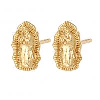 Brass Stud Earring Virgin Mary gold color plated fashion jewelry & for woman golden nickel lead & cadmium free Sold By Pair