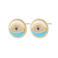 Evil Eye Earrings, Brass, gold color plated, fashion jewelry & micro pave cubic zirconia & for woman & enamel, more colors for choice, nickel, lead & cadmium free, 11.80x11.80mm, Sold By Pair