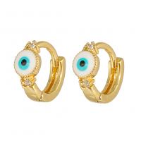 Evil Eye Earrings, Brass, gold color plated, fashion jewelry & micro pave cubic zirconia & for woman & enamel, more colors for choice, nickel, lead & cadmium free, 5x11mm, Sold By Pair