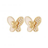 Cubic Zirconia Micro Pave Brass Earring Butterfly gold color plated fashion jewelry & micro pave cubic zirconia & for woman & enamel nickel lead & cadmium free Sold By Pair