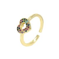 Cubic Zirconia Micro Pave Brass Ring, real gold plated, Adjustable & different styles for choice & micro pave cubic zirconia & for woman, multi-colored, Sold By PC