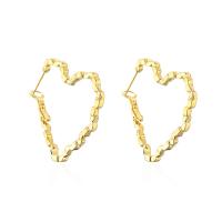 Laiton Anneau d'oreille, coeur, Plaqué d'or, bijoux de mode & pour femme, Or, 37x35mm, Vendu par paire