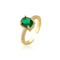 Cubique anneau en laiton Circonia Micro Pave, Plaqué d'or, Réglable & pavé de micro zircon & pour femme, vert, Vendu par PC