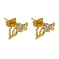 Stainless Steel Stud Earrings, 304 Stainless Steel, Galvanic plating, imitation cubic zirconia & for woman, gold, 13x7x14mm, 12Pairs/Lot, Sold By Lot