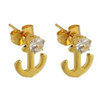 Stainless Steel Stud Earrings, 304 Stainless Steel, Anchor, Galvanic plating, imitation cubic zirconia & for woman, gold, 15x13x9mm, 12Pairs/Lot, Sold By Lot