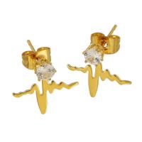 Stainless Steel Stud Earrings, 304 Stainless Steel, Galvanic plating, imitation cubic zirconia & for woman, gold, 14x14x14mm, 12Pairs/Lot, Sold By Lot