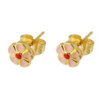 Stainless Steel Stud Earrings, 304 Stainless Steel, Flower, Galvanic plating, for woman & enamel, more colors for choice, 14x6x6mm, 12Pairs/Lot, Sold By Lot