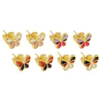Stainless Steel Stud Earrings, 304 Stainless Steel, Butterfly, Galvanic plating, for woman & enamel, more colors for choice, 9x7x3mm, 12Pairs/Lot, Sold By Lot