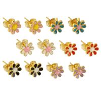 Stainless Steel Stud Earrings, 304 Stainless Steel, Flower, Galvanic plating, for woman & enamel, more colors for choice, 13x8x8mm, 12Pairs/Lot, Sold By Lot