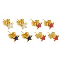 Stainless Steel Stud Earrings, 304 Stainless Steel, Star, Galvanic plating, for woman & enamel, more colors for choice, 12x6x6mm, 12Pairs/Lot, Sold By Lot
