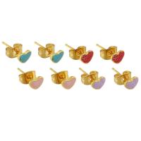 Stainless Steel Stud Earrings, 304 Stainless Steel, Heart, Galvanic plating, for woman & enamel, more colors for choice, 12x6x4.50mm, 12Pairs/Lot, Sold By Lot