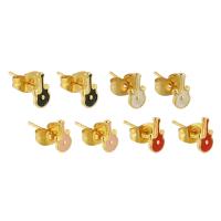 Stainless Steel Stud Earrings, 304 Stainless Steel, Galvanic plating, for woman & enamel, more colors for choice, 12x8x4mm, 12Pairs/Lot, Sold By Lot